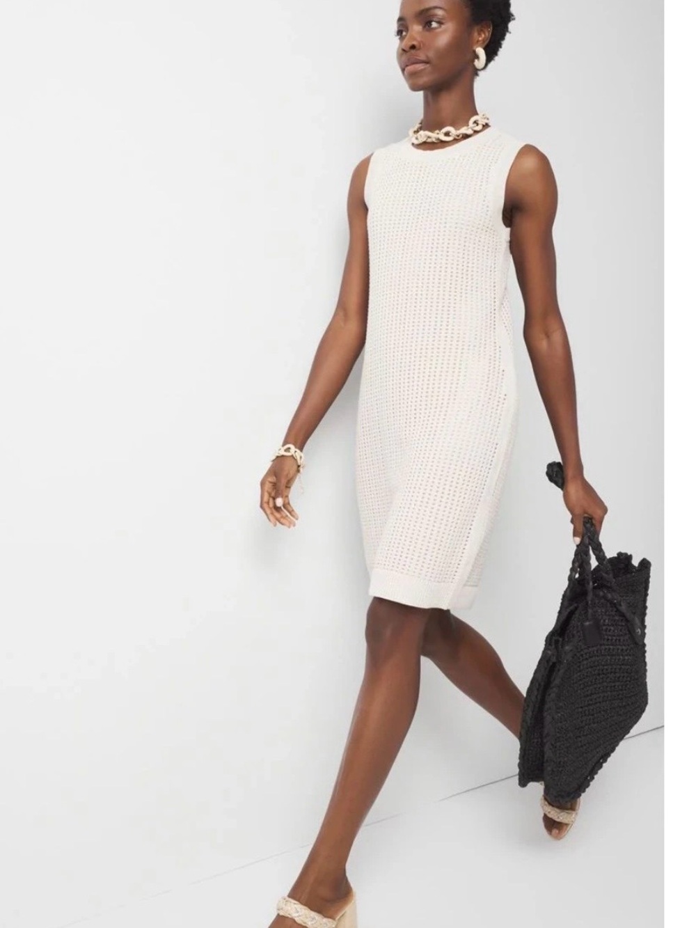 White House Black Market Cream Sleeveless Sweater Dress Women’s Small-Like New!